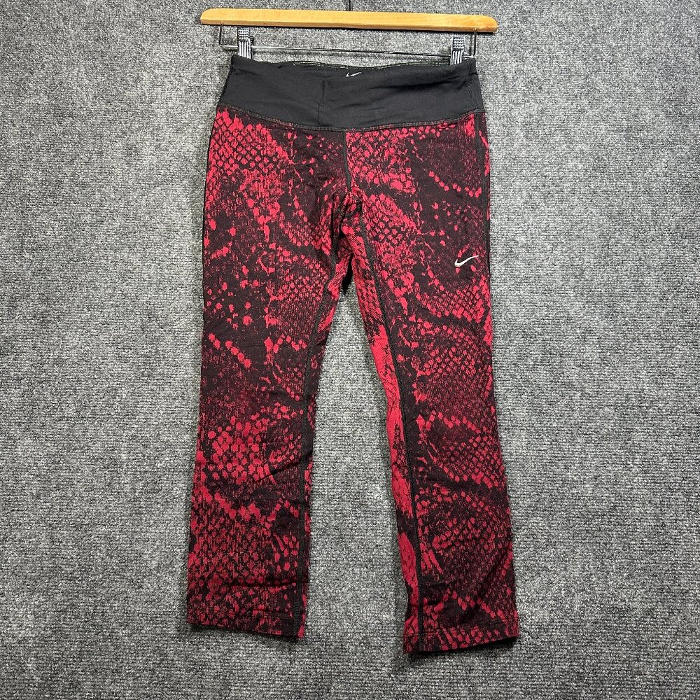 Nike Running Pants Women Small Dri Fit Compression Red Black Zip Waist Pocket